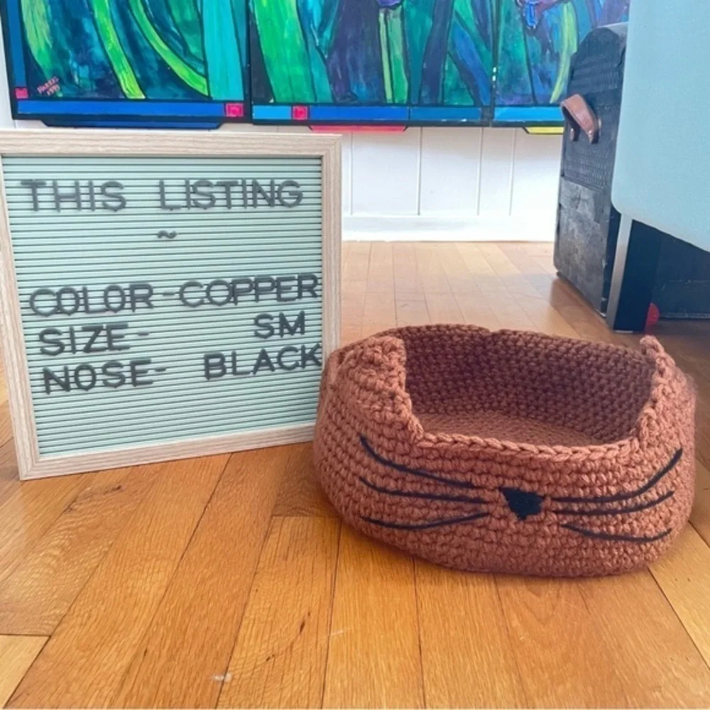 Handmade Artisan NWT Small Cat Bed Copper / Black Nose 11.5β x 4β Crocheted Pet - Picture 5 of 5